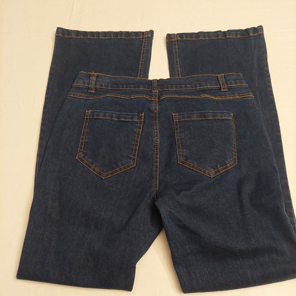 Mark. Haven Distressed Floral Embroidered Patch Dark Wash Denim Flare Jeans Sz 6 - Picture 5 of 14